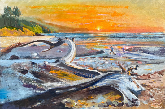 Cape Lookout Sunset: Original ~ on Wood Panel 24" x 36"