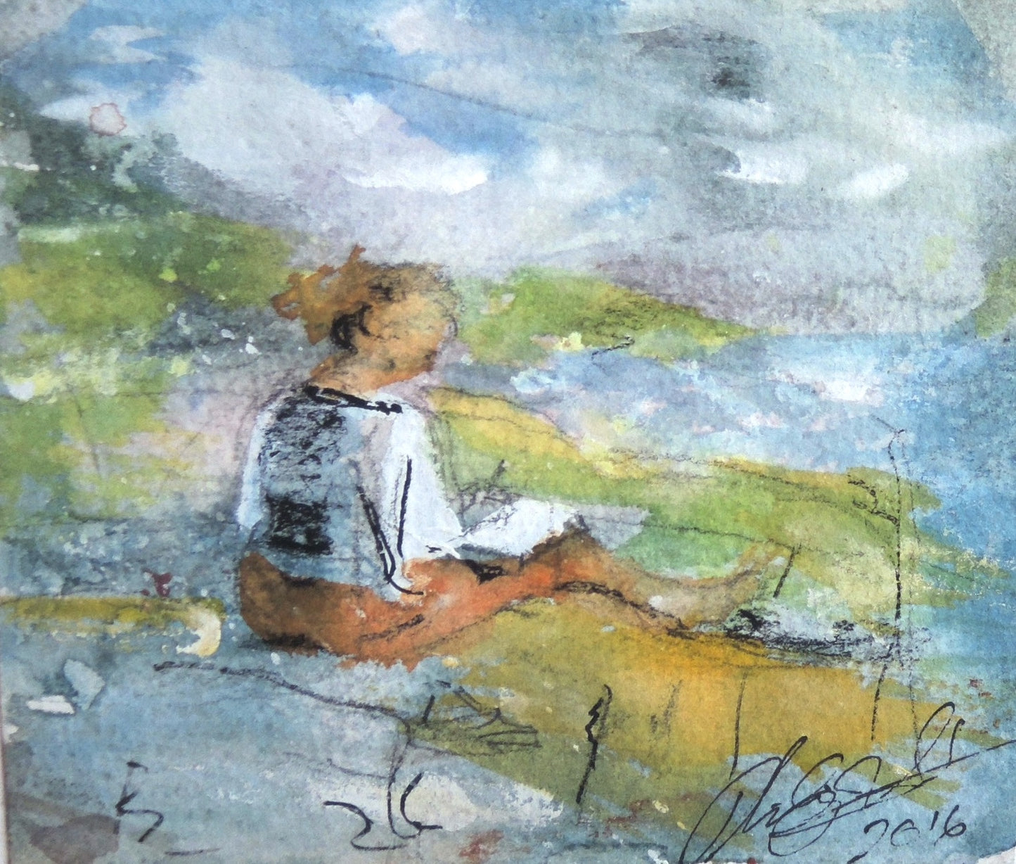 River Thoughts ~ Original: Framed 10" x 11"